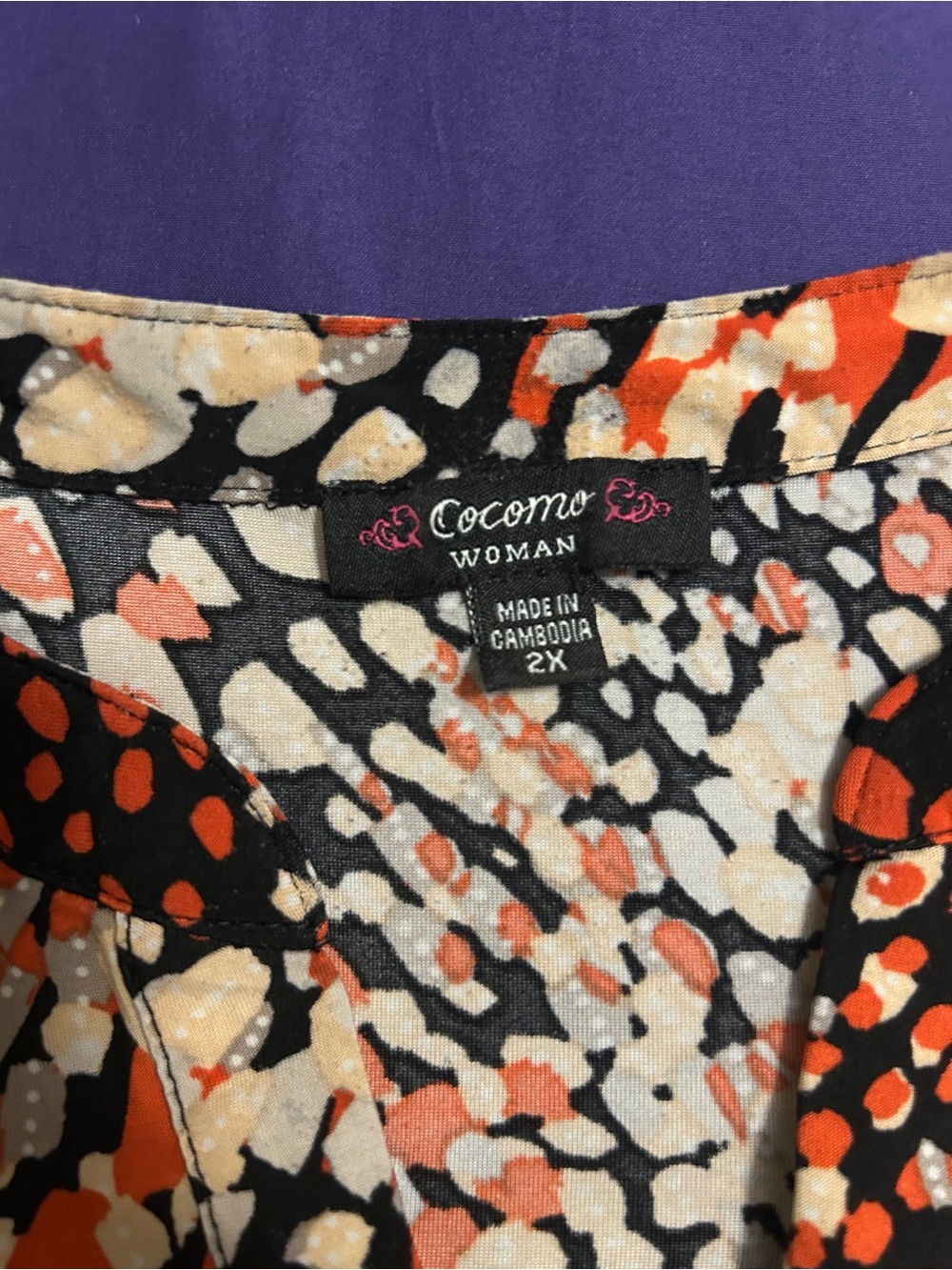 Multicolor Printed Blouse - Black/Orange/Cream